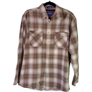 PENDLETON Tan Plaid Flannel Hiker Button Front Shirt | L